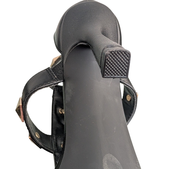 Steve Madden Axtonia Studded Block Heels Size 8 Black Leather Ankle Strap - Picture 7 of 11